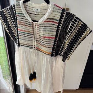Embroidered Boho Top - Black and White